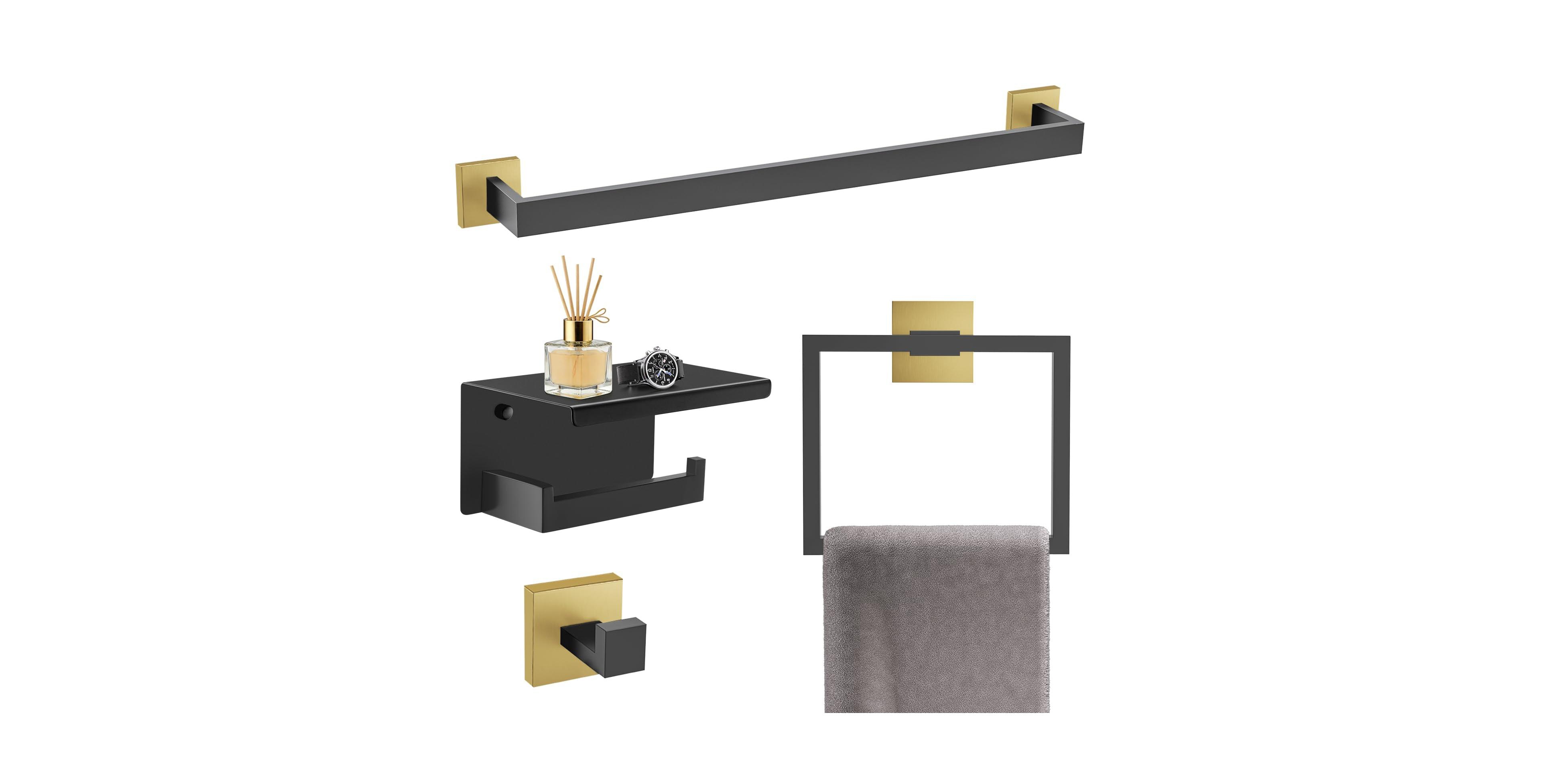 Cyqbd 4 Piece 24" Bathroom Hardware Set Towel Bar Ring Hook Toilet Paper Holder Wall Mounted