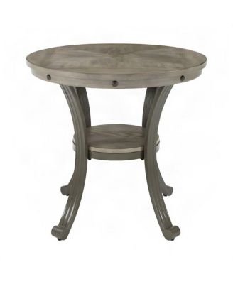 Round Metal-Frame End Table with MDF Top and Lower Shelf, Side
