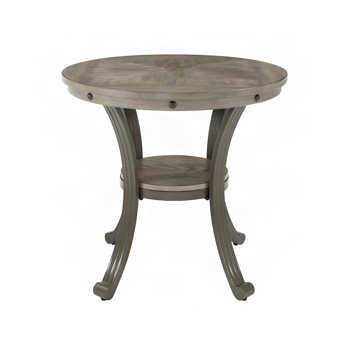 FurniFact Round Metal-Frame End Table with Mdf Top and Lower Shelf, Side - Gray