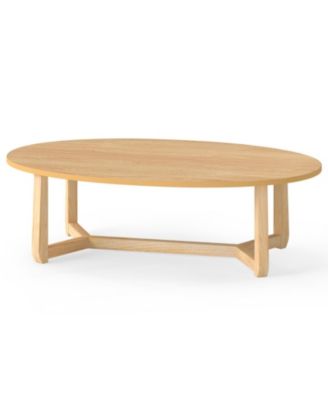 Oval Coffee Table 46 Inches with Thickened Top and V-Shaped Base