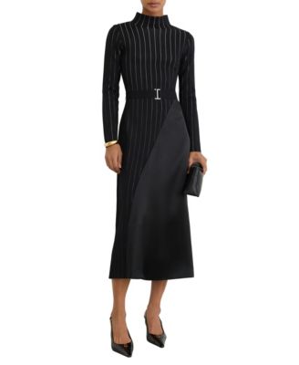 Women's Mia Pinstripe Asymmetrical Long-Sleeve Midi Dress