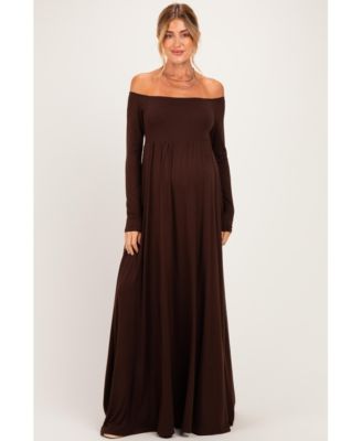 Women's Brown Off Shoulder Maxi Dress