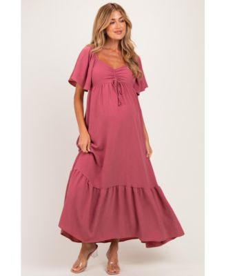 Women's Mauve Flutter Sleeve Ruffle Hem Maxi Dress