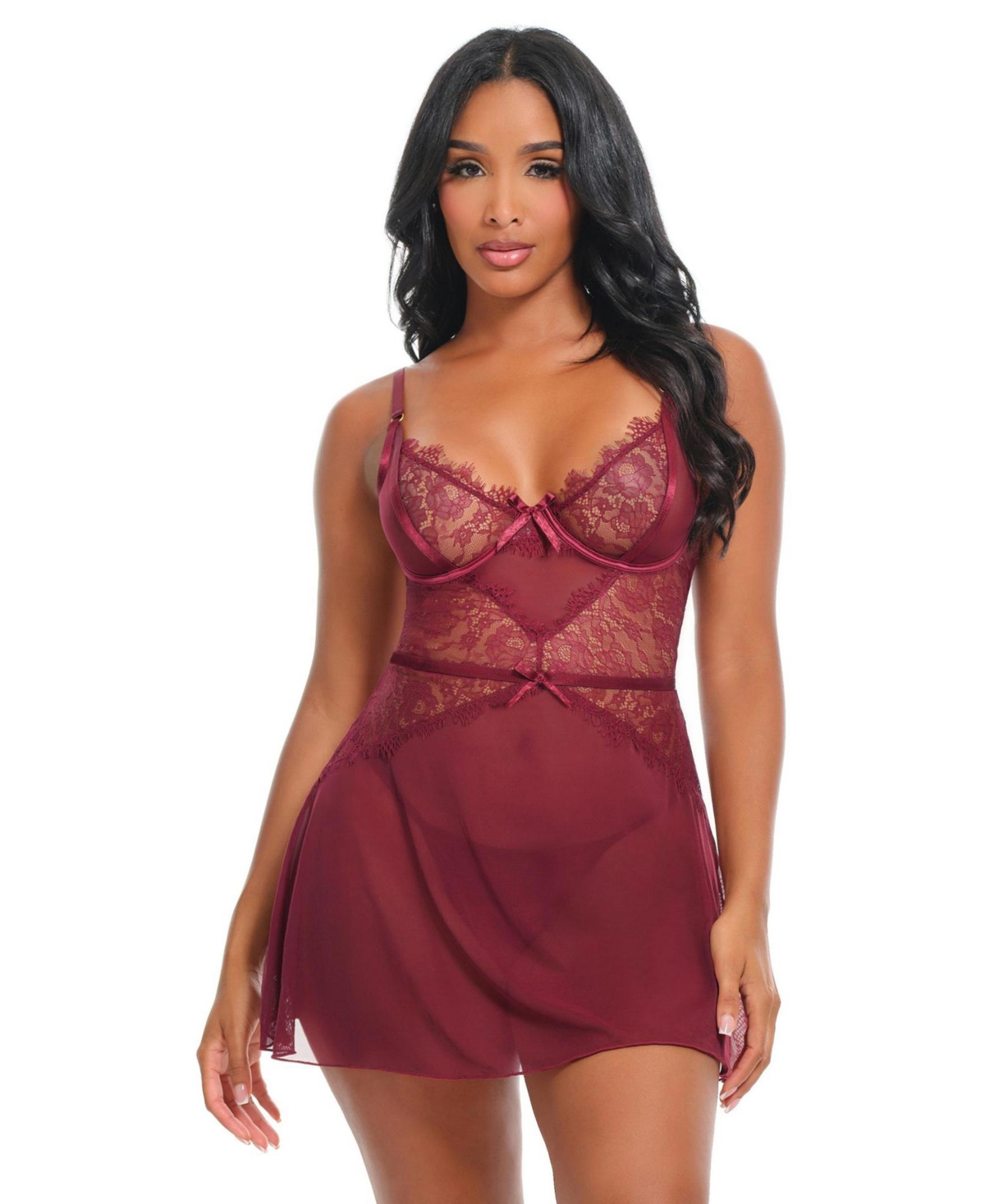 Oh La Cheri Women's Margot Sheer Lace Babydoll Set