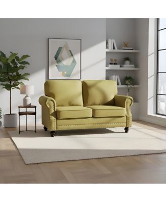Traditional Velvet Loveseat with Nailhead Trim and Wood Legs