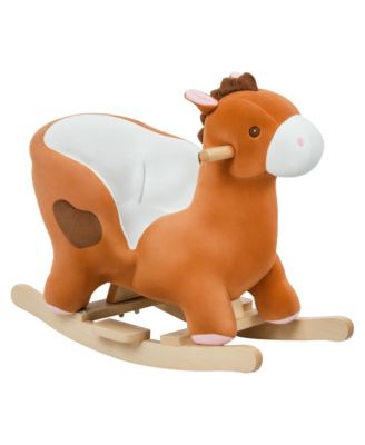 Plush Rocking Horse with Scarf Design, Polypropylene Cotton Construction, Wooden Base and Steel Frame
