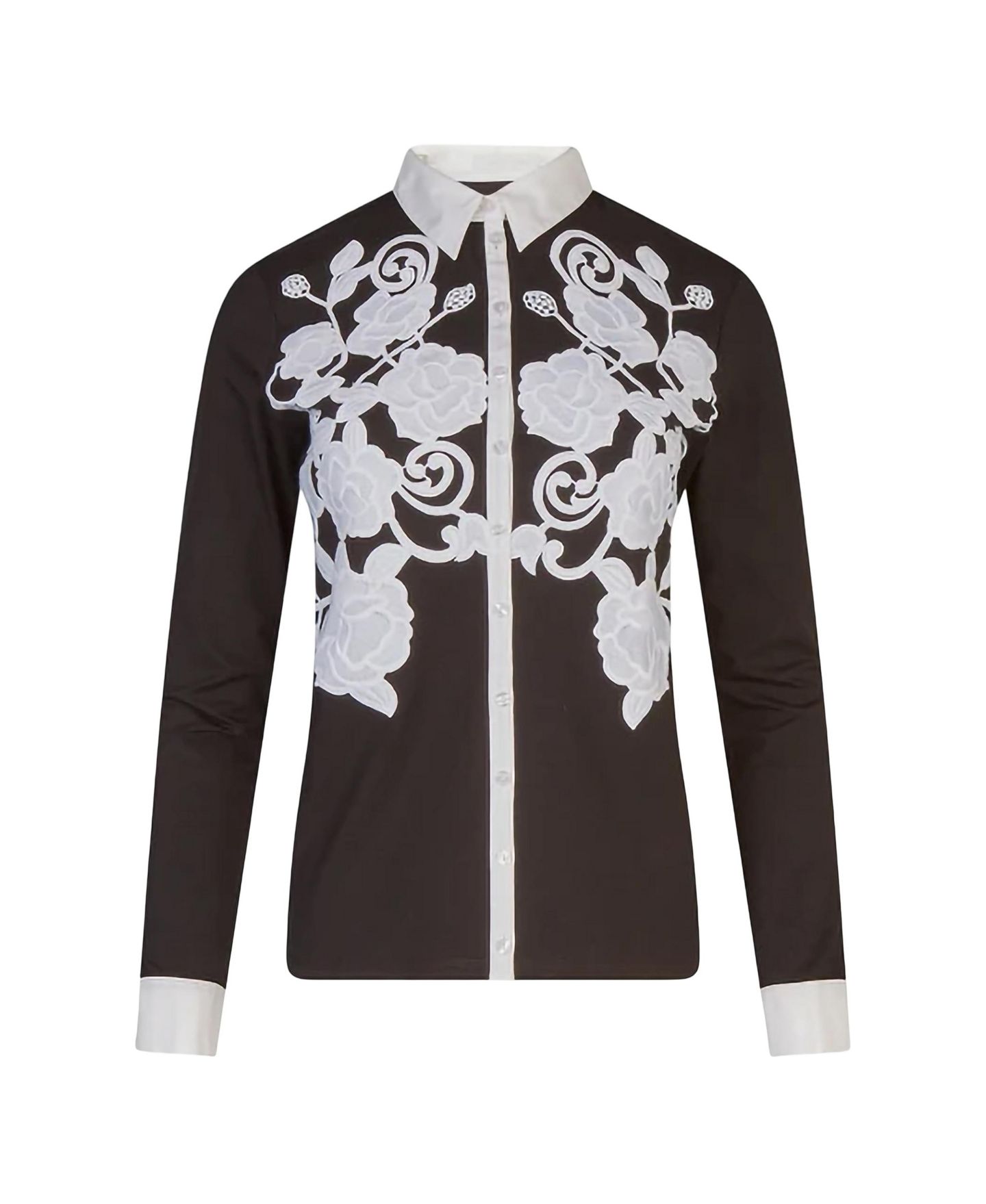 Женская рубашка Anne Fontaine Vianey Floral-Applique Long-Sleeve Button-Down, цвет: Чёрный — фото 5