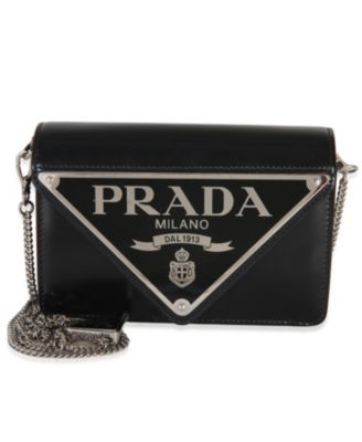 Black Spazzolato Triangle Logo Plate Flap Chain Crossbody Bag