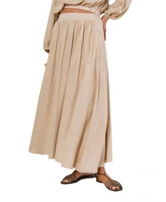 Women's High-Waisted Pleated Linen-Blend Midi Skirt