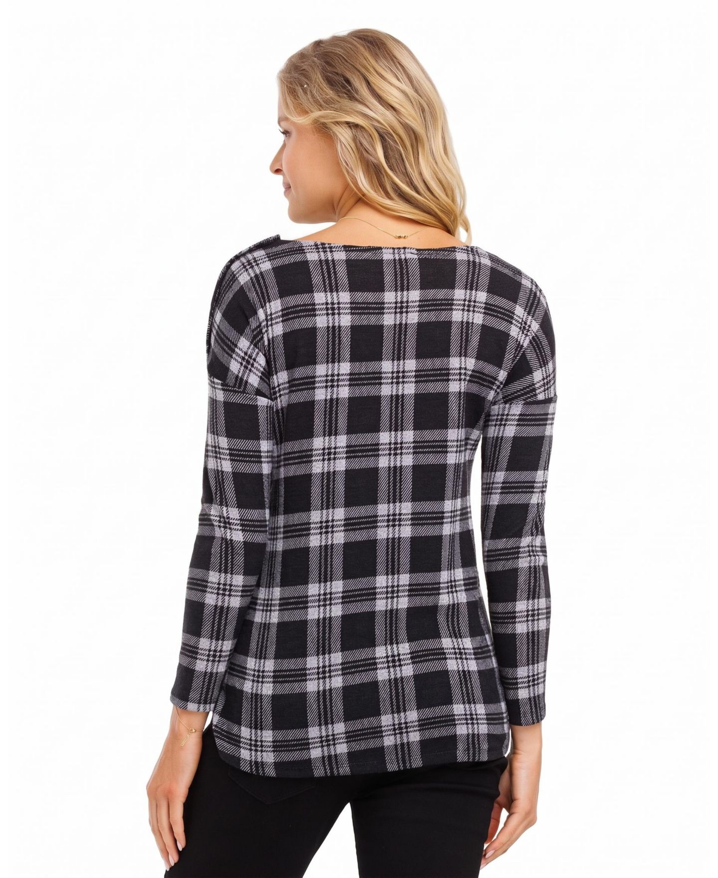 Женский топ Hello Miz Maternity Plaid Boat-Neck Long-Sleeve, цвет: Чёрный — фото 5