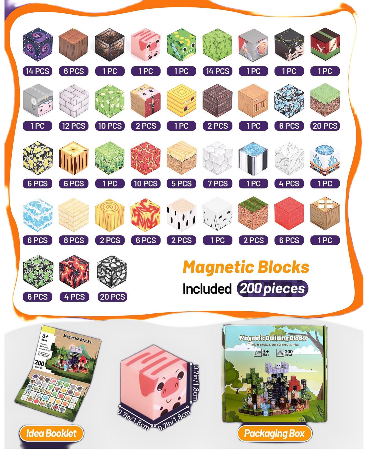 Детские конструкторы GNUADZ 200-Piece Magnetic Building Blocks Set, Ages 3+, цвет: Разноцветный — фото 2