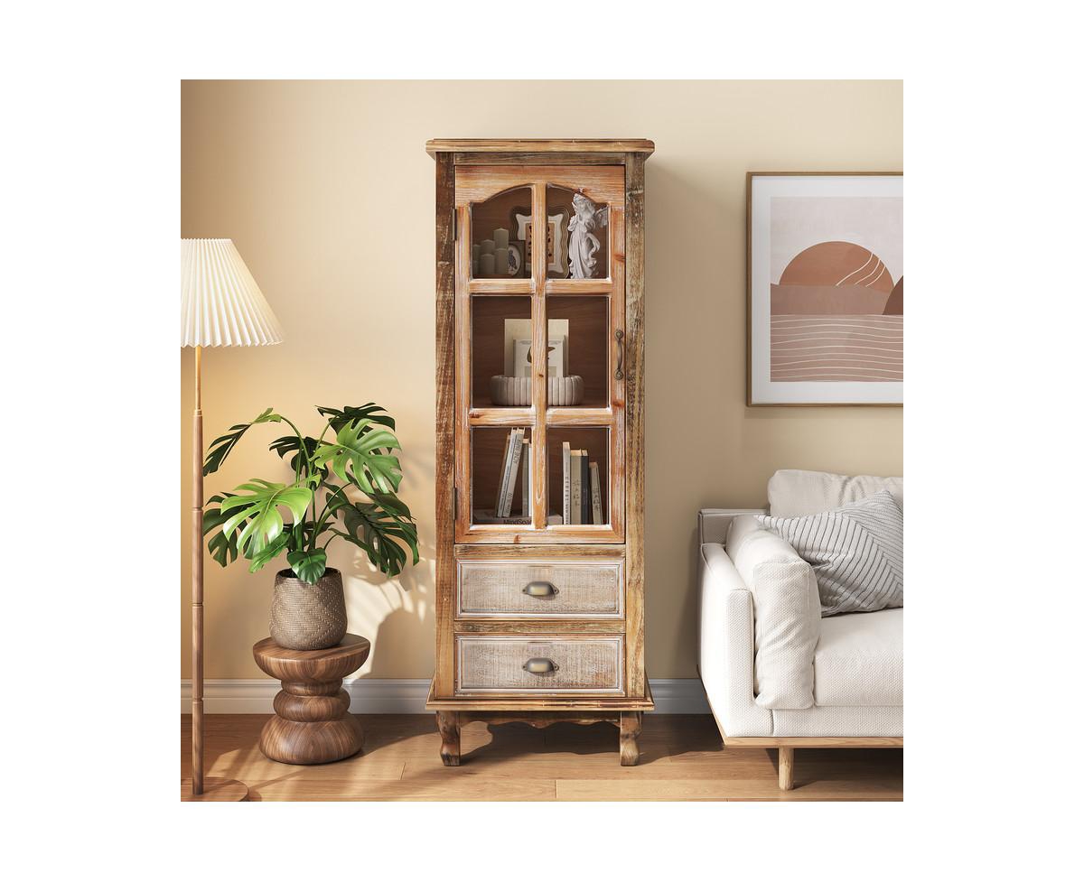 sumyeg 54.53 Inch Solid Wood and Mdf 2-Drawer Decorative Cutout Door Storage Cabinet
