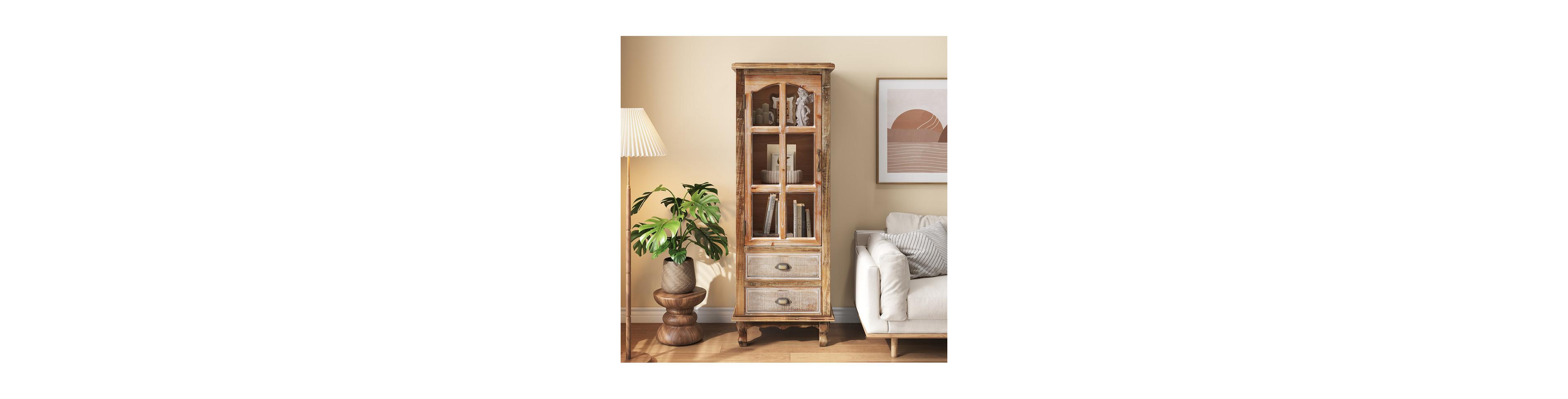 sumyeg 54.53 Inch Solid Wood and Mdf 2-Drawer Decorative Cutout Door Storage Cabinet