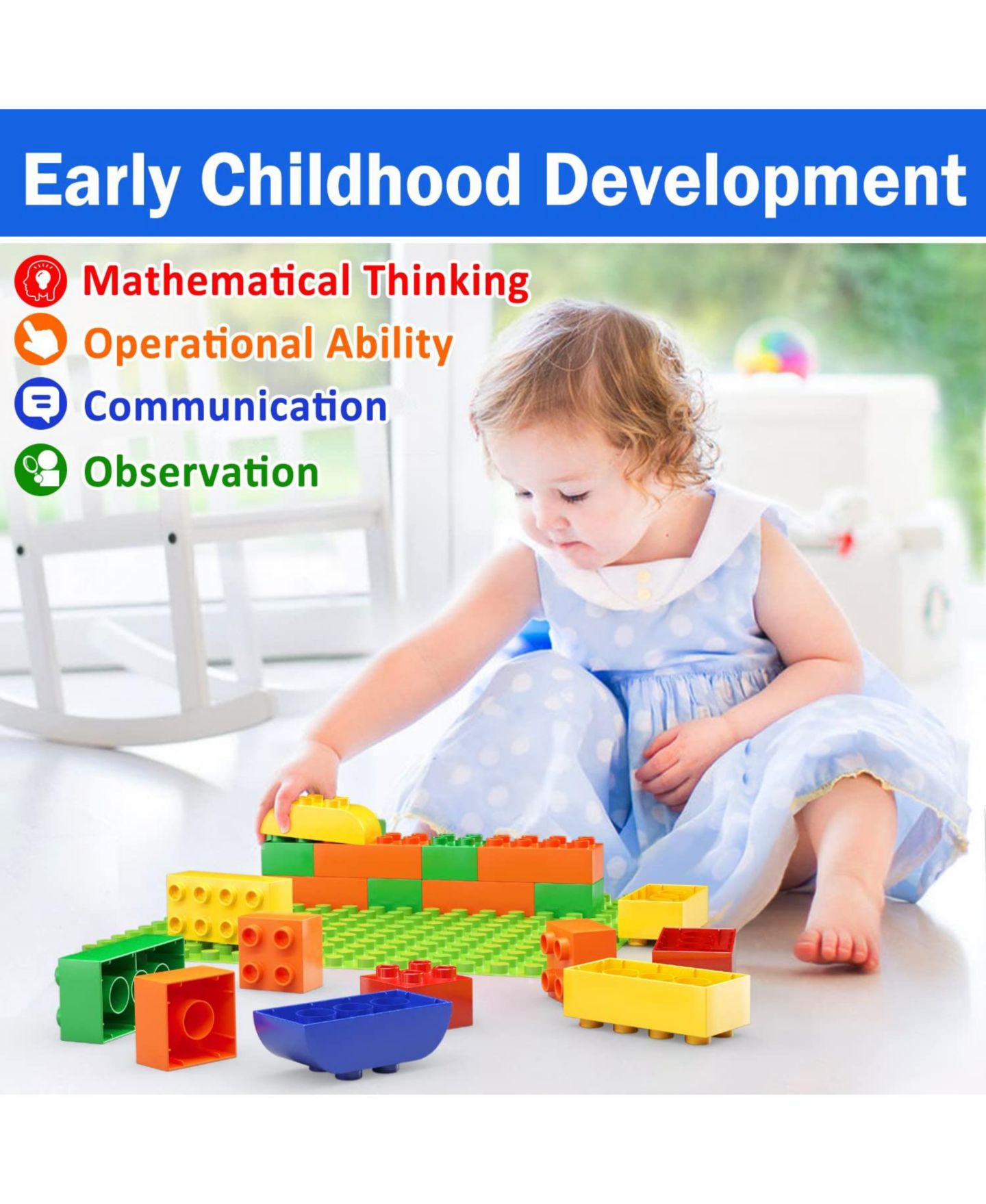 Детские конструкторы GNUADZ Big Building Blocks 150-Piece Set, Ages 2-5, цвет: Разноцветный — фото 5