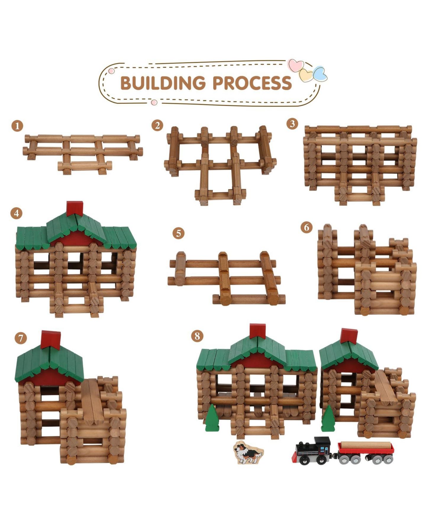 Детский конструктор GNUADZ Wooden Log 208-Piece Building Set, Ages 3+, цвет: Classic — фото 4