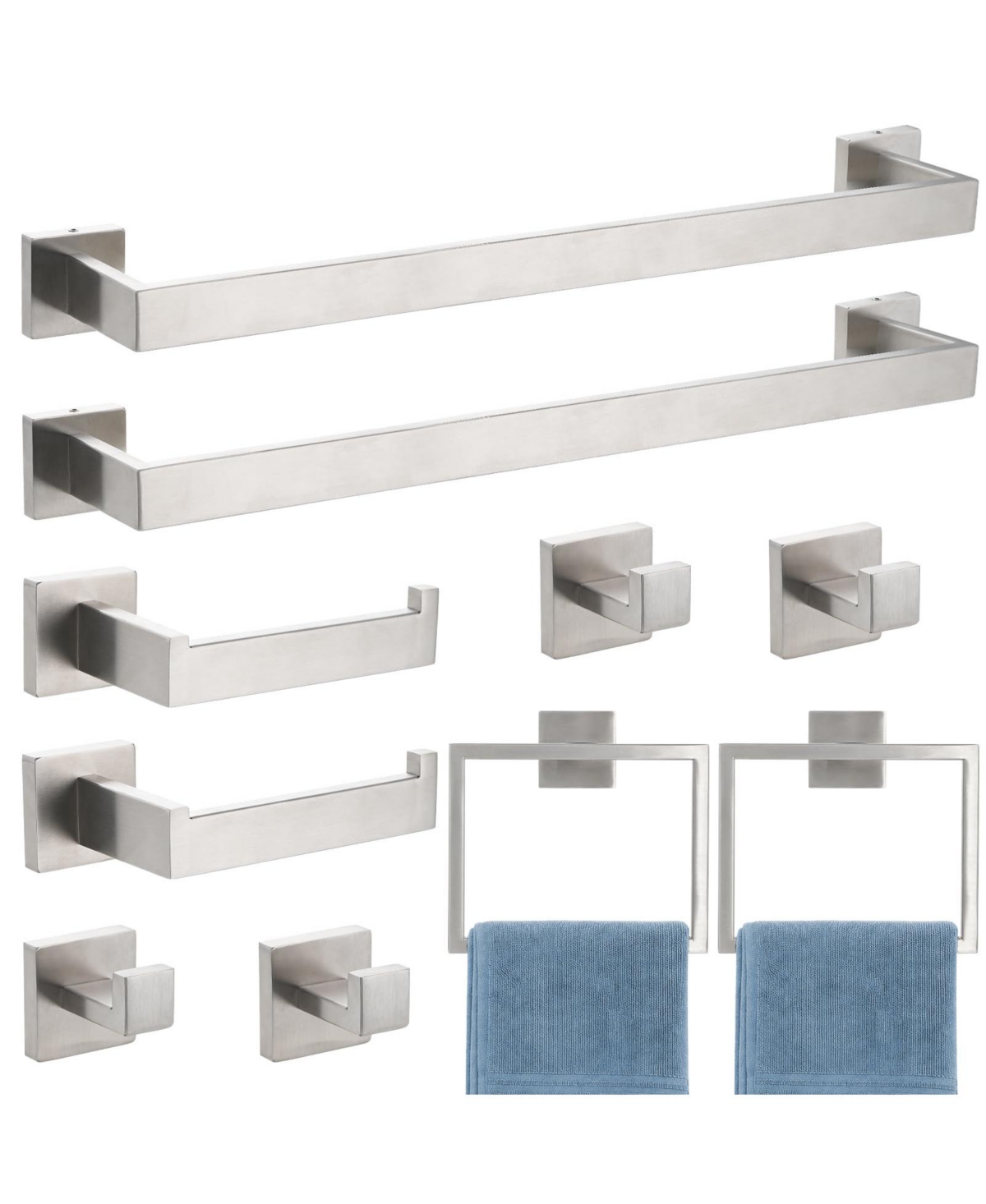 Cyqbd 10 Piece 24" Towel Bar Rack Wall Mounted Stainless Steel Bathroom Hardware - Brushed nickel