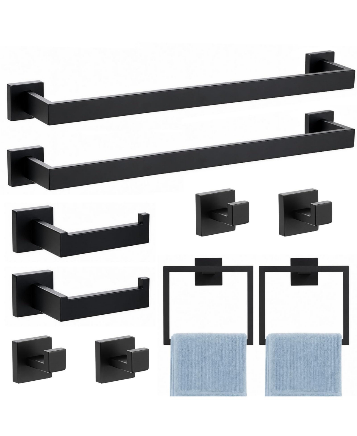 Cyqbd 10 Piece 24" Towel Bar Rack Wall Mounted Stainless Steel Bathroom Hardware - Matte black