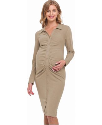 Maternity Nursing-Friendly Front-Ruched Knee-Length Dress