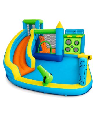 7-in-1 Inflatable Bounce House with Water Slide, 480W Blower, Climbing Wall, Water Gun and Splash Pool