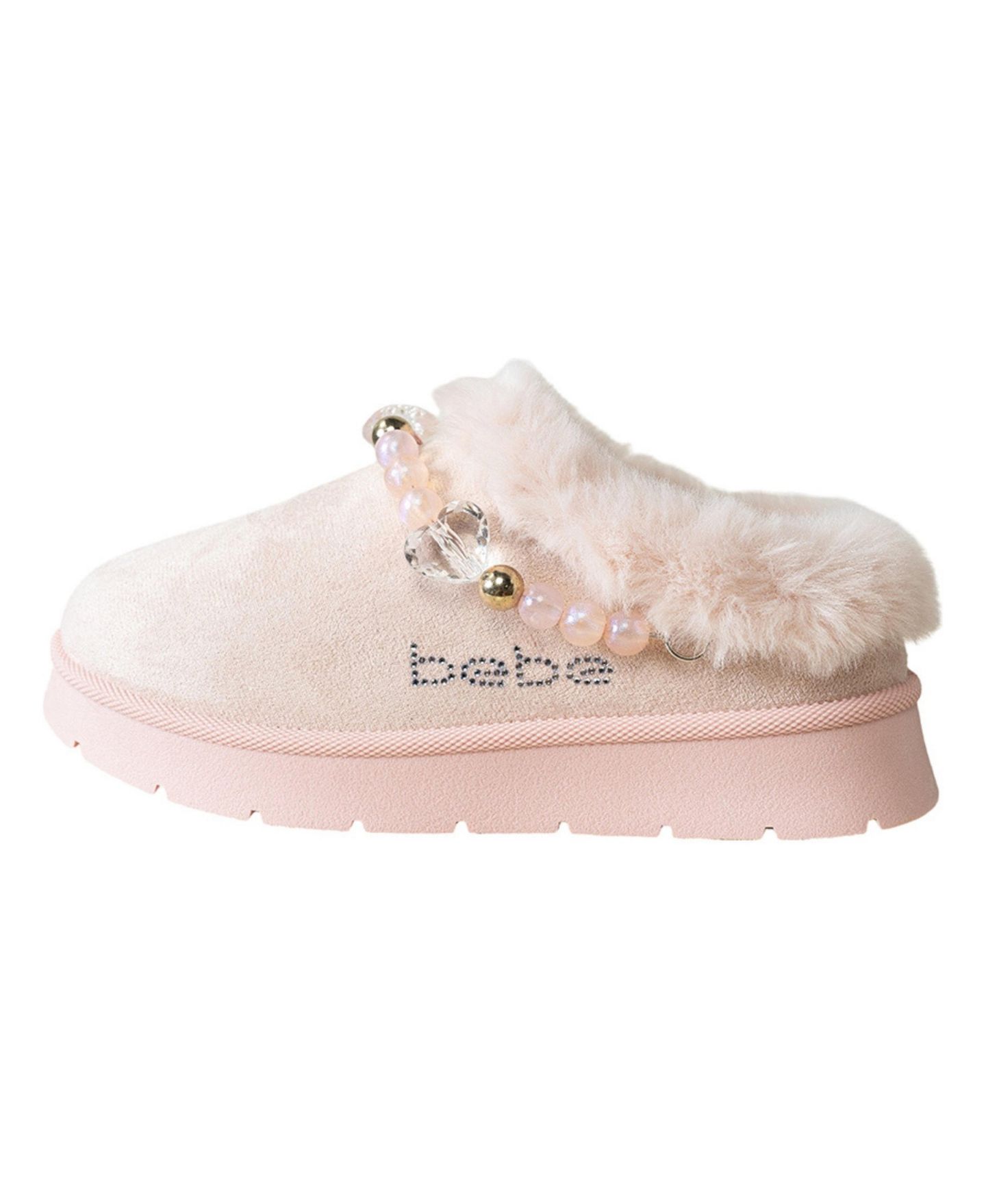 Ботинки Bebe Cozy Boot Slide with Beaded Bracelet and Rhinestone Details для девочек, цвет: Пудровый — фото 3