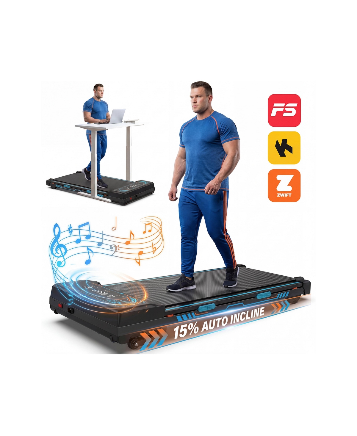 Sevorley Walking Pad Treadmill 15% Auto Incline, Under Desk Treadmill, 5HP brushless motor