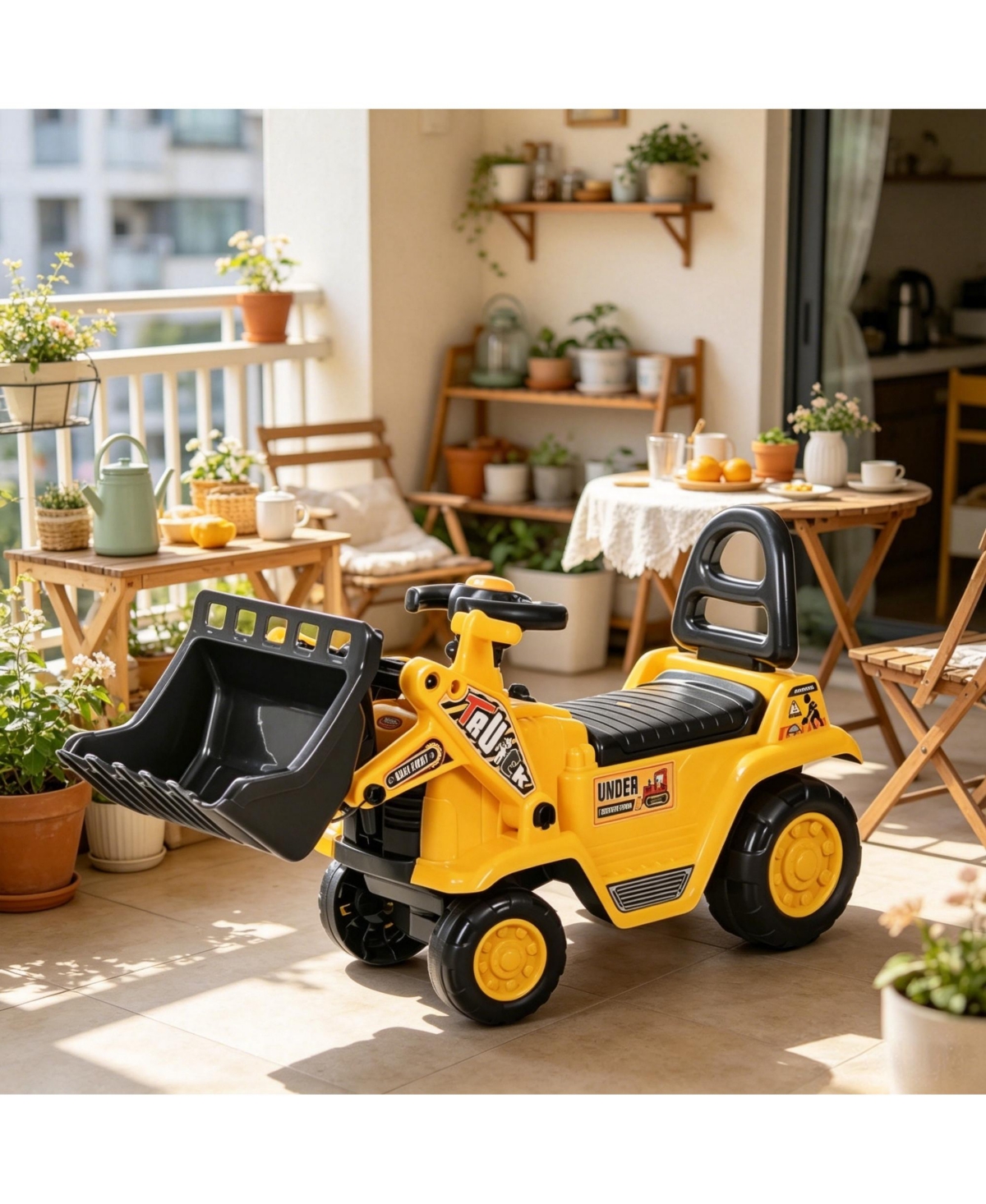 Sevorley 3-in-1 Bulldozer Digger with Pulling Cart and Working Horn Ride-On, 66 lbs Capacity, Ages 3+