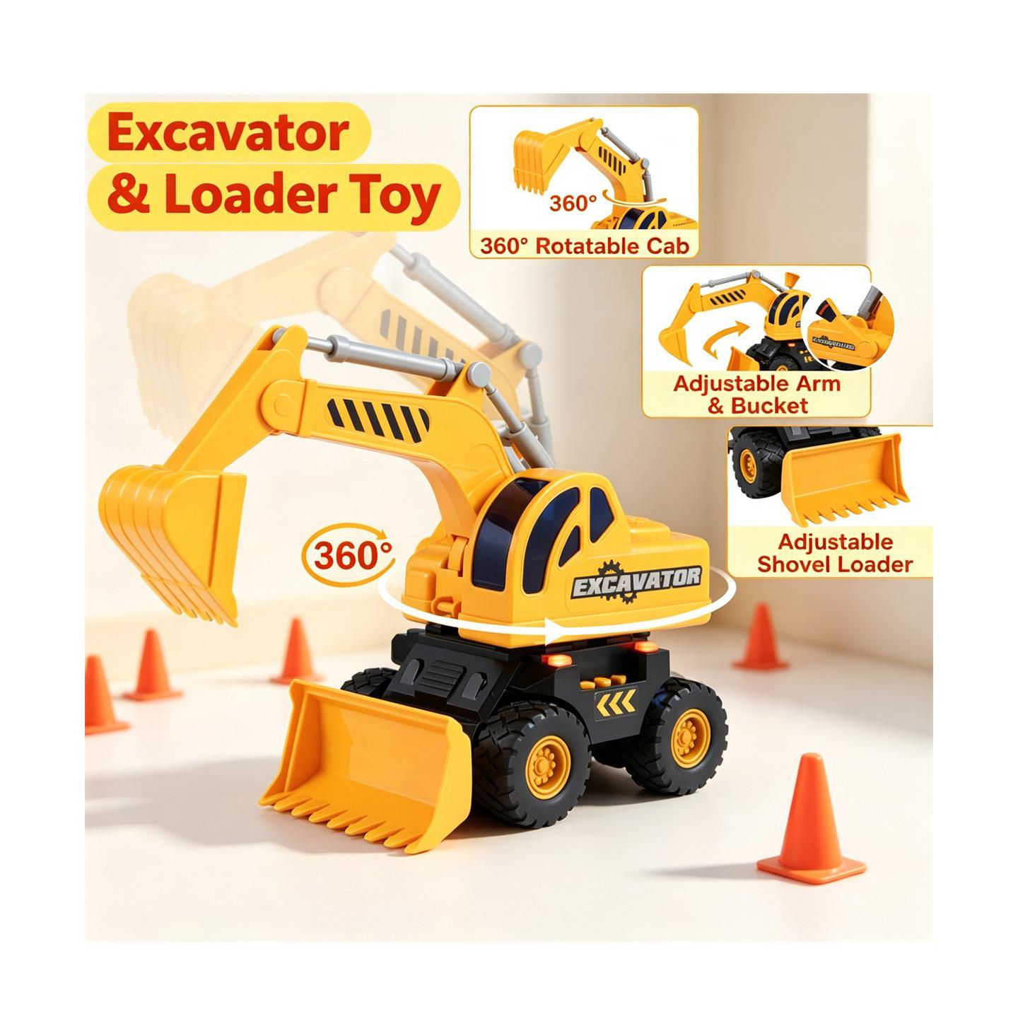 Детские игрушки SEVORLEY Scania Licensed Friction Drive Construction Vehicle Toy Set with Tow Truck and Excavator, 2-Piece Set, цвет: Белый чёрный — фото 7