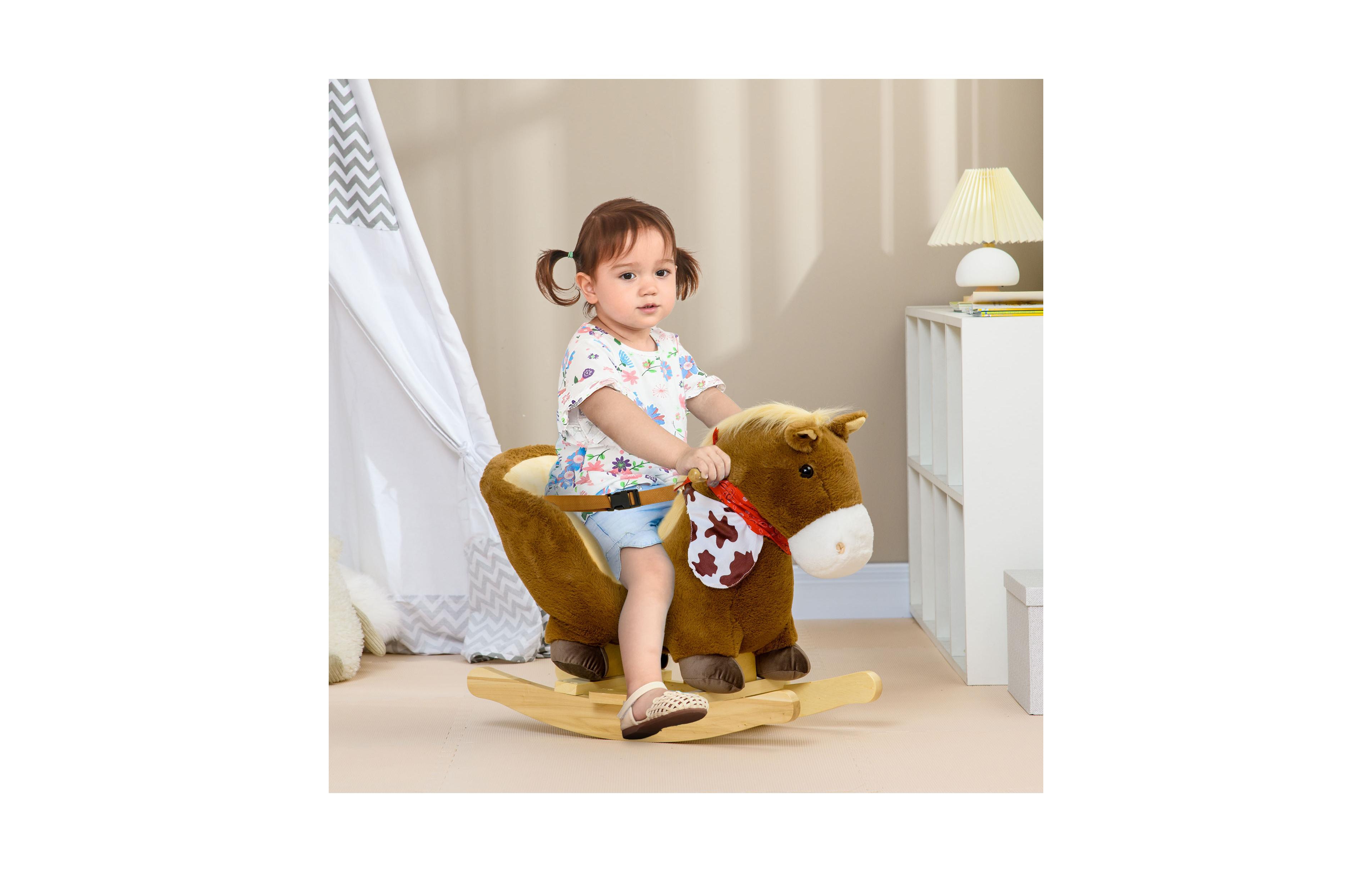 Sevorley Kids Rocking Horse with Polypropylene Cotton Filling, Poplar Wood Base, Metal Frame and Polyester Velvet Fabric
