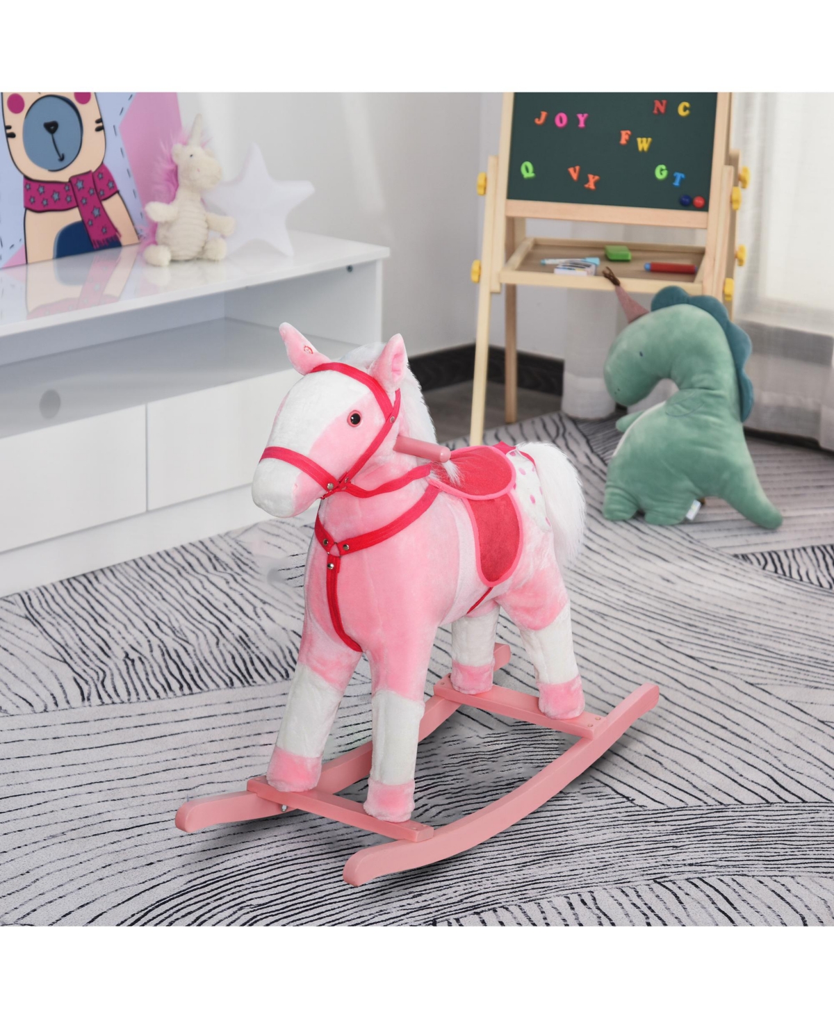 Sevorley Kids Rocking Horse with Polyester Construction, Wooden Base and Back-and-Forth Rocking Design