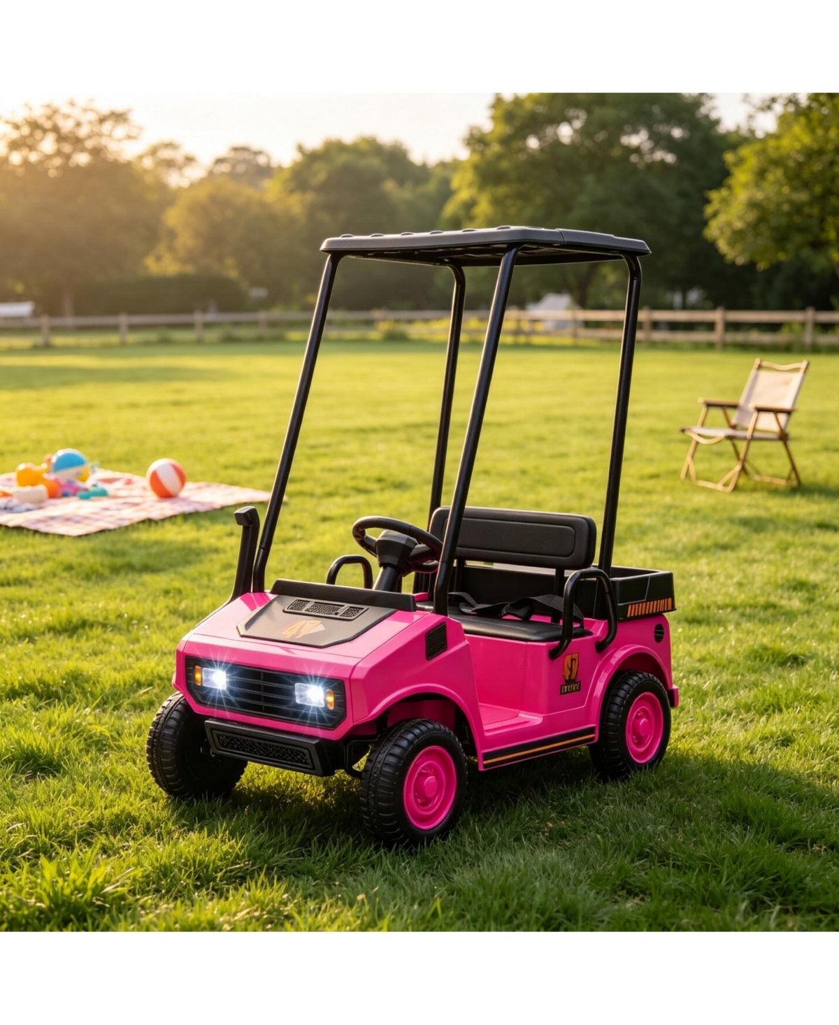 Sevorley 24V Kids Golf Cart 2-Seater Two-Wheel Drive Soft Start Rear Suspension Ride-On Vehicle, 132 lbs, Ages 3-6 - Pink, black