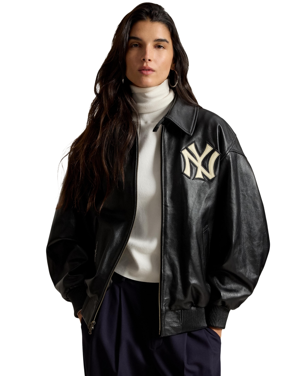 Polo Ralph Lauren Women's New York Yankees Leather Oversized Jacket
