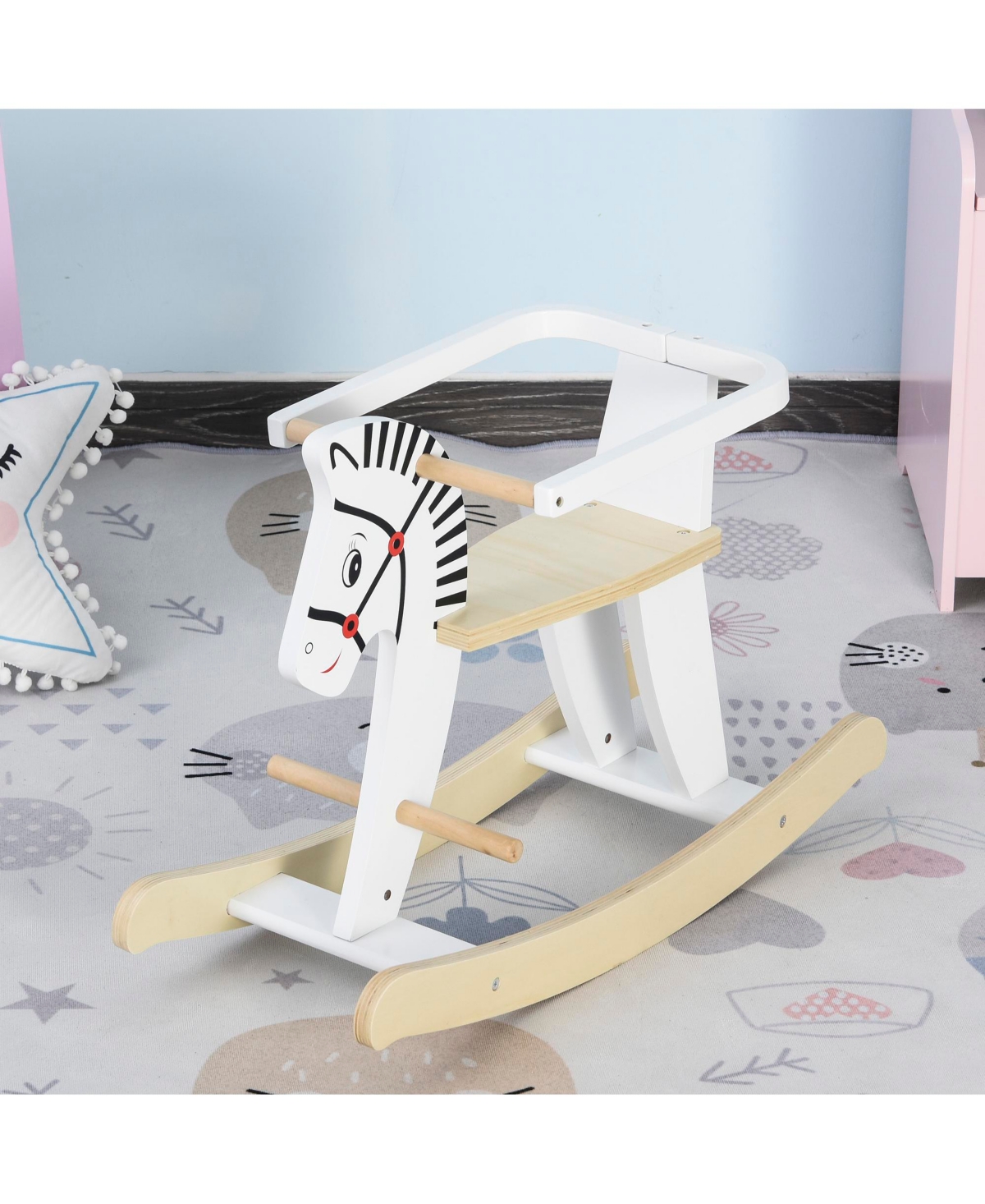 Sevorley Kids Rocking Horse Mdf and Poplar Wood with Handrails, Pedals and Backrest, 66 lb. Capacity, Ages 1-3