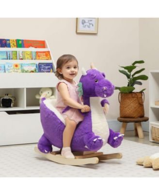 Purple Dragon Wood Rocking Horse with Roaring Sounds and 3-Point Safety Belt, 55 lbs., Ages 18-36 Months