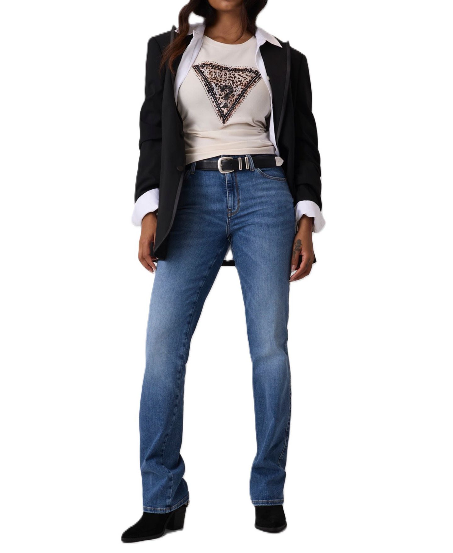 Женская футболка GUESS Savan Graphic Leopard-Print Slim-Fit, цвет: Кремовый белый — фото 2