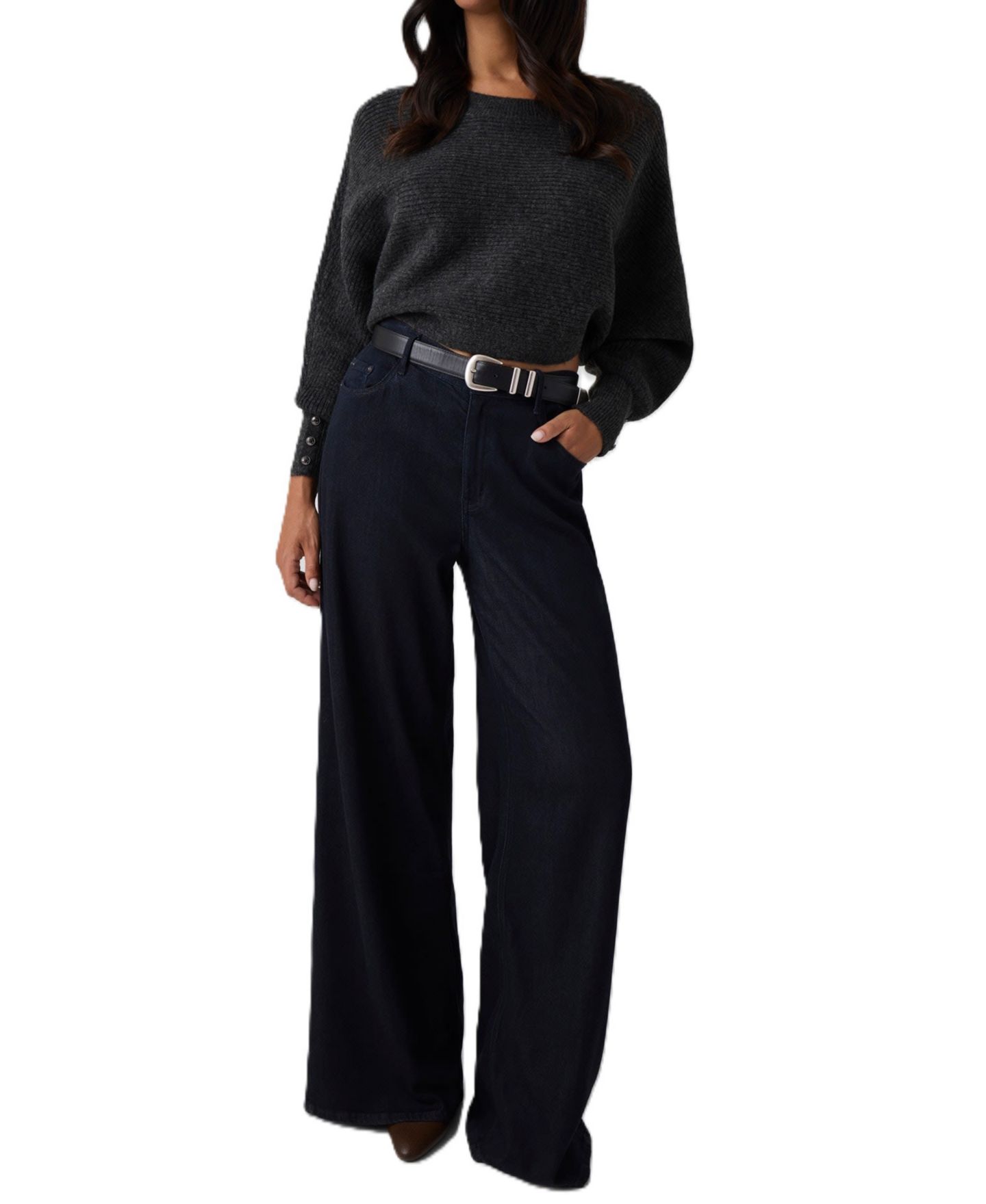 Женский свитер GUESS Emily Boat Neck Long-Sleeve Ribbed, цвет: Тёмный меланжевый — фото 2