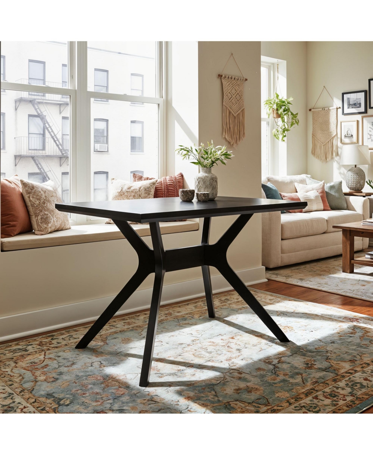 Sunset Living Furniture Cross Leg Rectangular Dining Table - Black