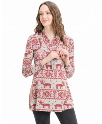 Women's Reindeer Print Shawl-Collar Sweater