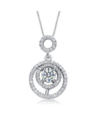 White Gold Plated CZ Double Halo Drop Pendant Necklace