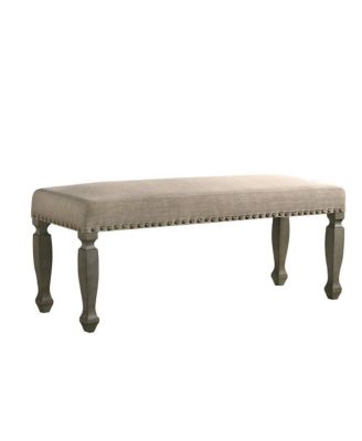 Breda Antique Gray Finish Upholstered Nailhead Bench