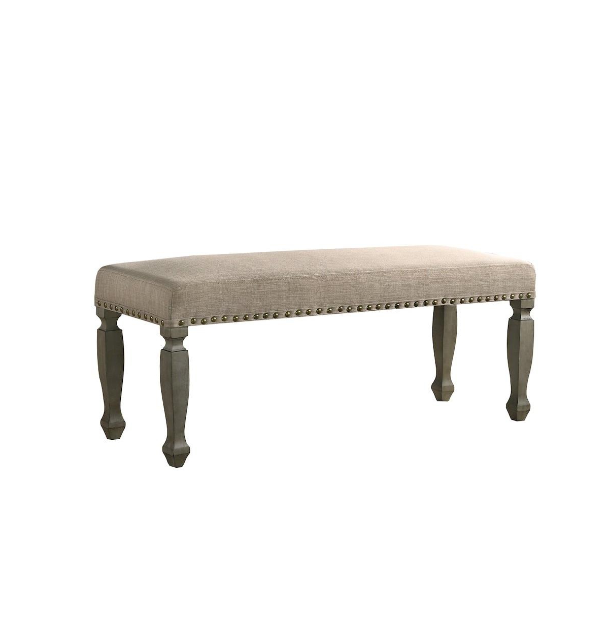 Roundhill Furniture Breda Antique Gray Finish Upholstered Nailhead Bench - Grey
