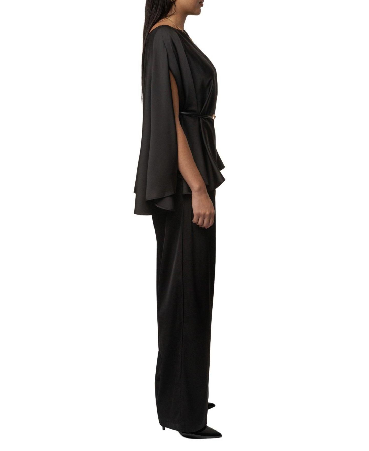 Женский комплект JLUXLABEL Power & Poise Satin Wide-Leg Detachable Belt Blouse and Pants, 2-Piece Set, цвет: Чёрный — фото 4