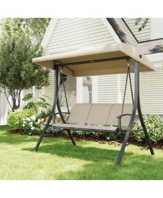 60 Inch 3-Seat Metal Outdoor Porch Swing with Adjustable Canopy and Cushioned Seat