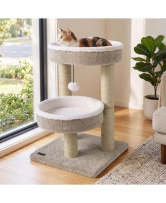 24in Cat Tower with 2 Plush Perches and Dangling Ball