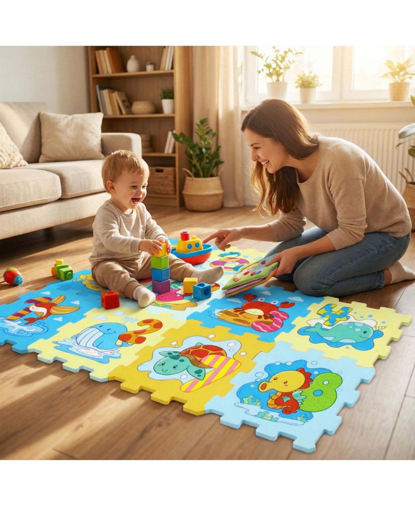 Детские игрушки SUGIFT Interlocking Foam Animal and Number Prints 8-Piece Play Mat, Ages 10 Months+, цвет: Разноцветный — фото 2