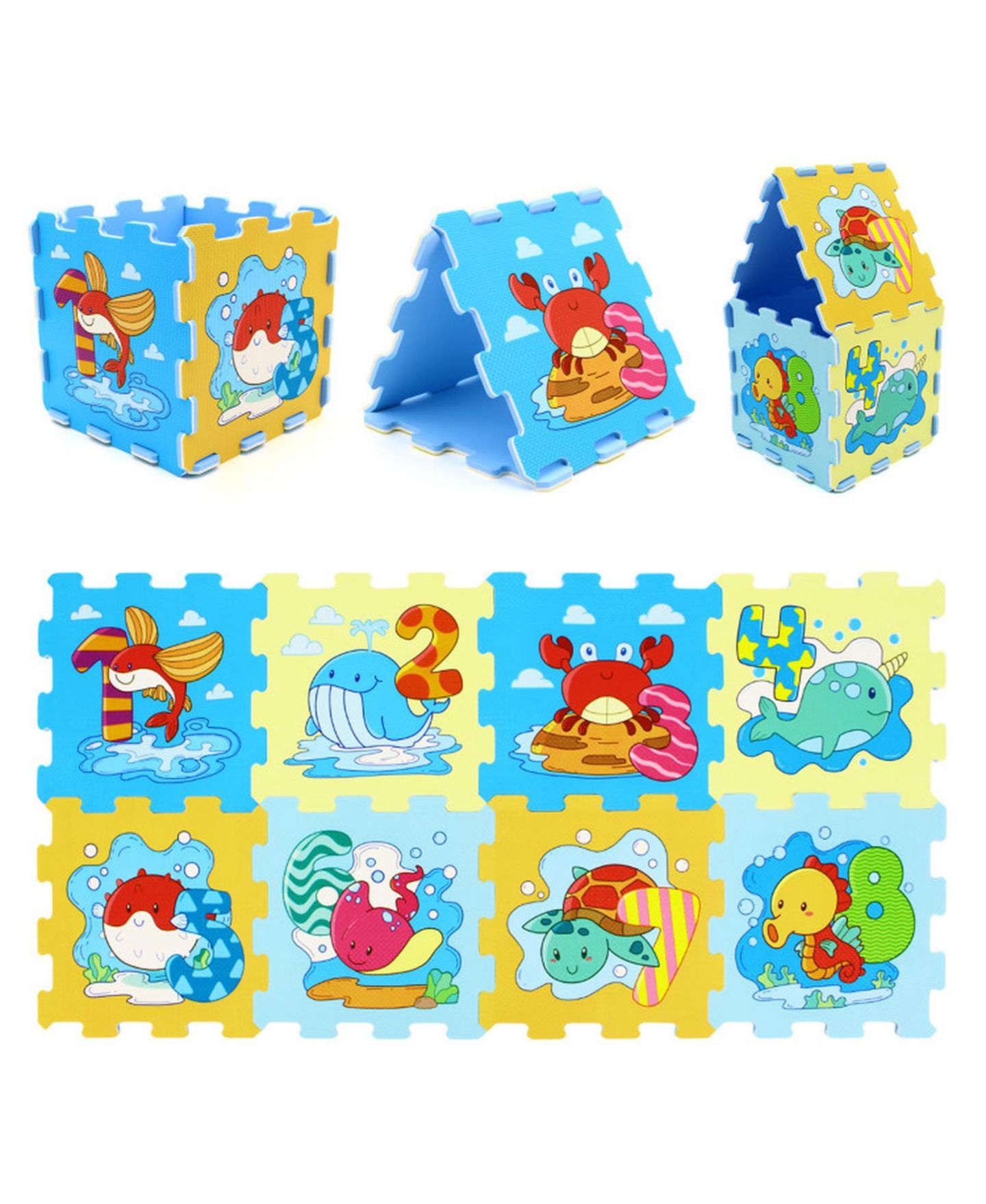 Детские игрушки SUGIFT Interlocking Foam Animal and Number Prints 8-Piece Play Mat, Ages 10 Months+, цвет: Разноцветный — фото 1