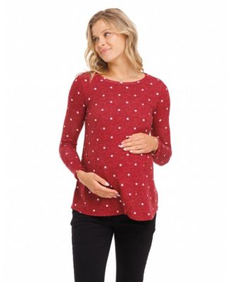 Maternity Mir Polka-Dot Crewneck Long-Sleeve Nursing Top