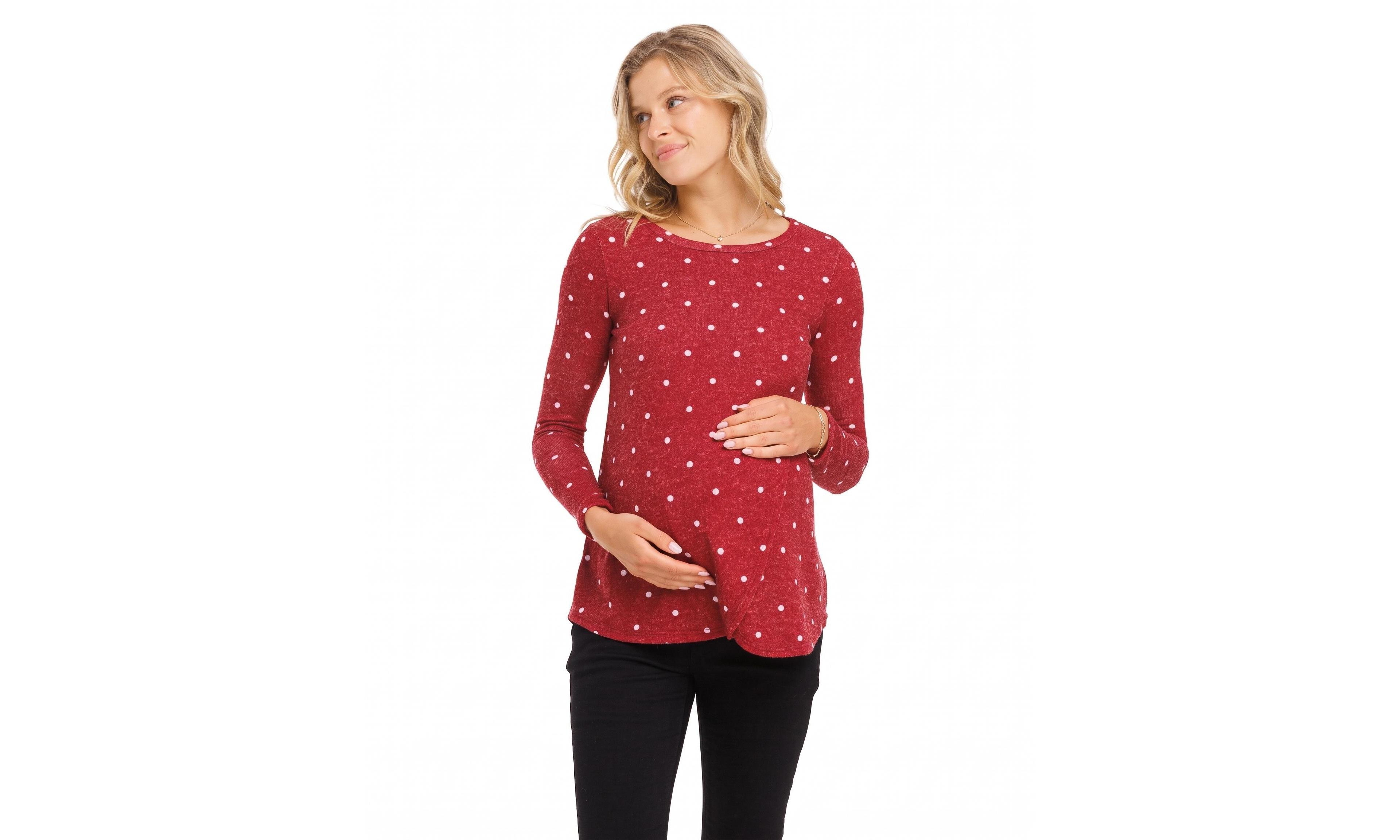 Hello Miz Maternity Mir Polka-Dot Crewneck Long-Sleeve Nursing Top