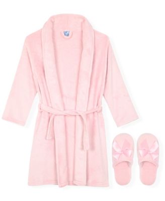 Girls' 5-16 Fleece Long-Sleeve Robe and Slippers, 2-Piece Set