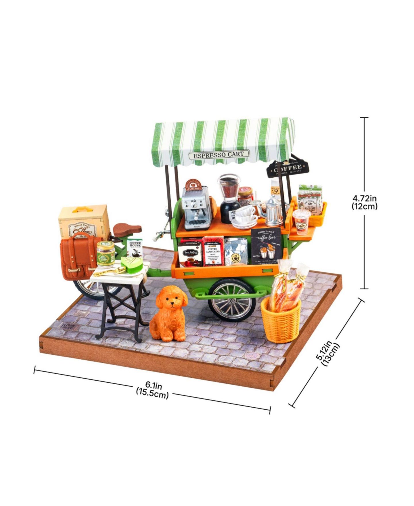 Детский конструктор Robotime Vintage Coffee Cart Aromatic 162-Piece 3D Wooden Puzzle Building Set, Ages 14 & Up — фото 4