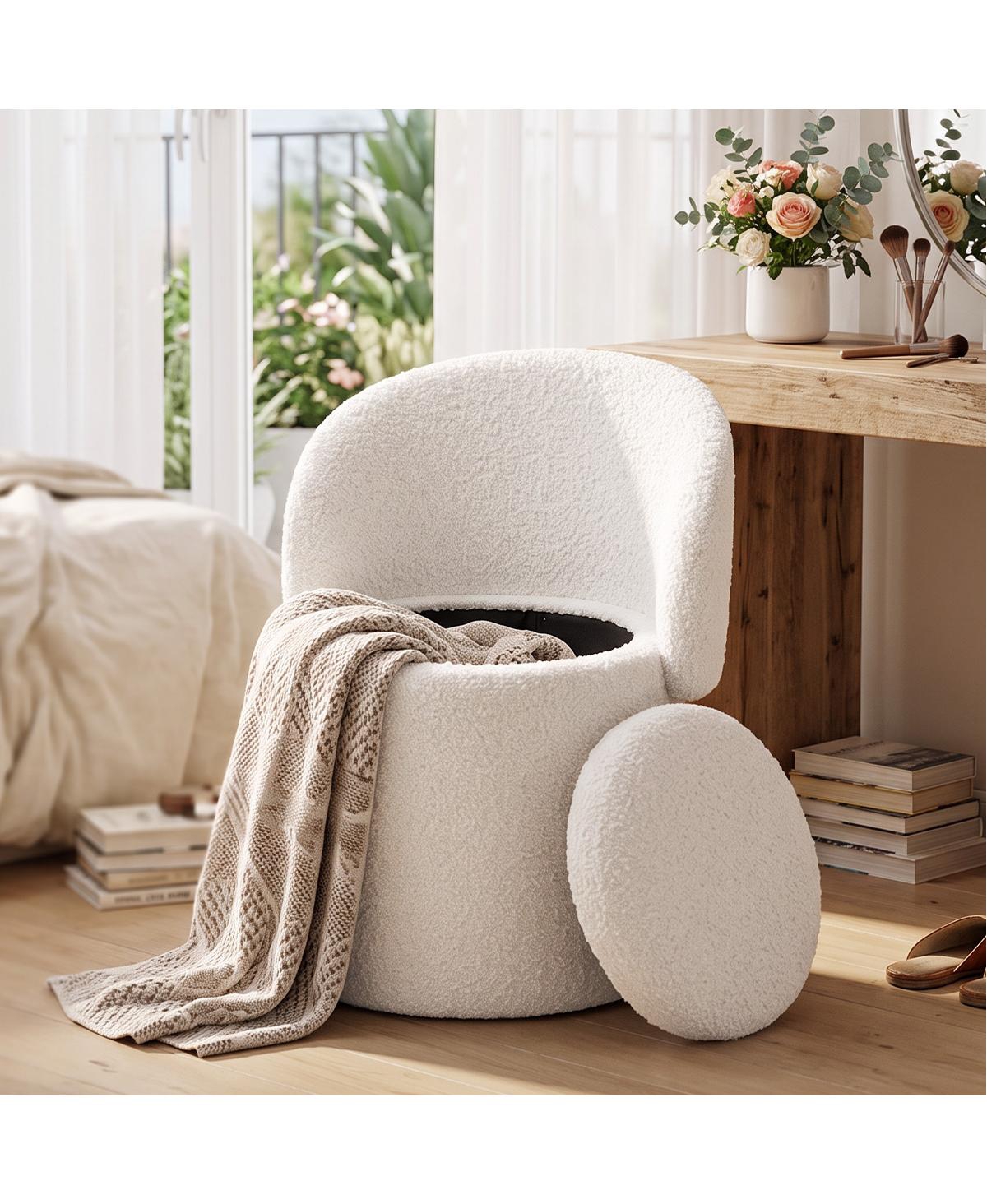 Maison Boucle Vanity Stool with Storage, Upholstered Makeup Stool, Foldable Backrest